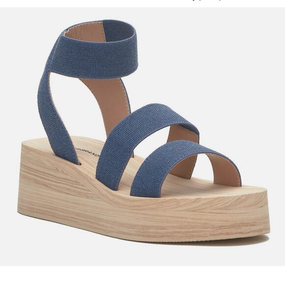 NEW UCKY BRAND Samella Platform Wedge Sandal In Jeans Color - Picture 1 of 6